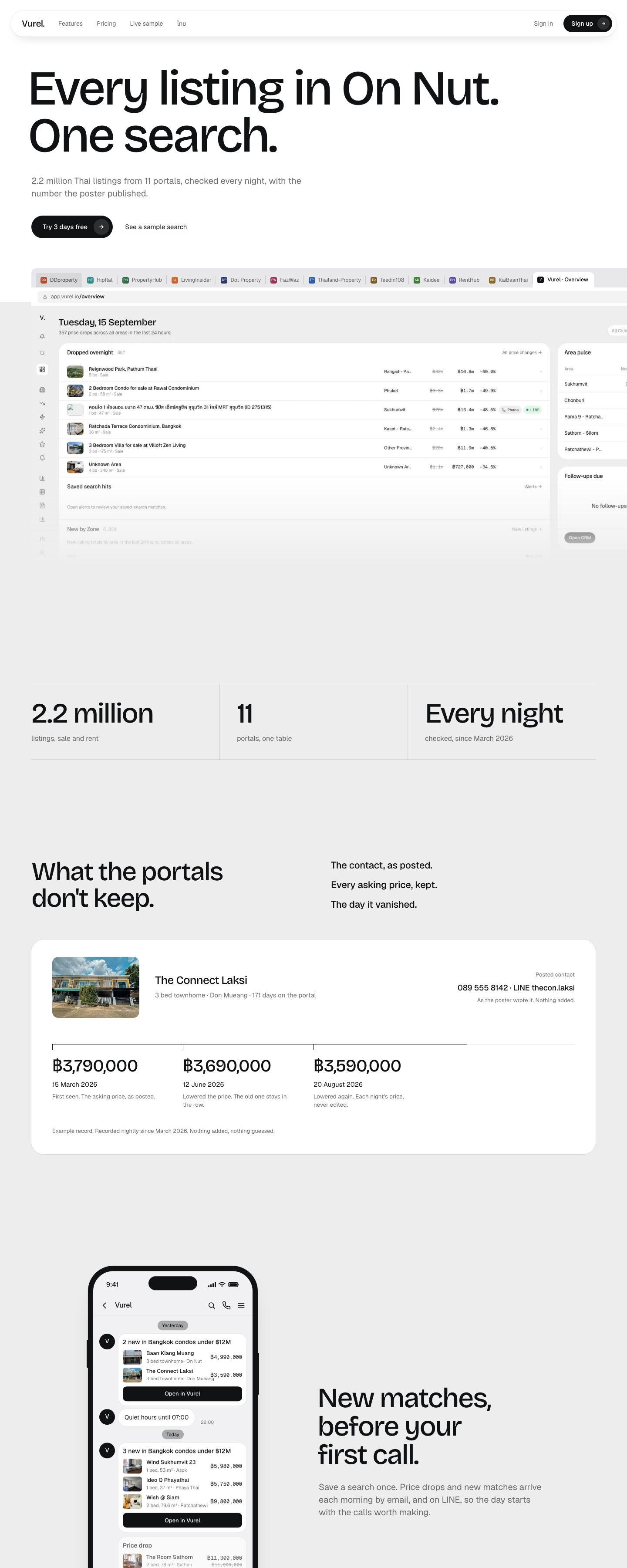 Vurel landing page on desktop: a white page with a large black headline and a dashboard preview below